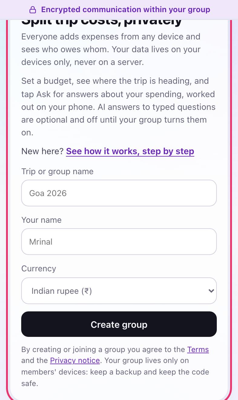 The MSRX Split home screen with the form to create a trip